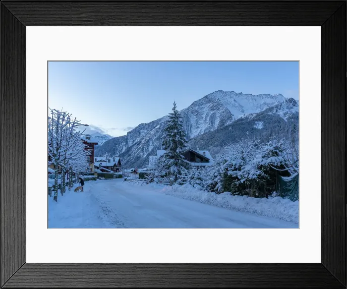 Framed Print : View of chalets and snow covered mountains in Courmayeur before dawn in winter, Courmayeur, Aosta Valley, Italian Alps, Italy Framed Print : View of chalets and snow covered mountains in Courmayeur before dawn in winter, Courmayeur, Aosta Valley, Italian Alps, Italy