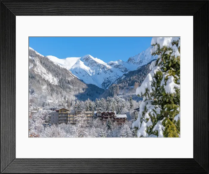 Framed Print : View of snow covered trees, mountains and Courmayeur from Dolonne in winter, Courmayeur, Aosta Valley, Italian Alps, Italy Framed Print : View of snow covered trees, mountains and Courmayeur from Dolonne in winter, Courmayeur, Aosta Valley, Italian Alps, Italy