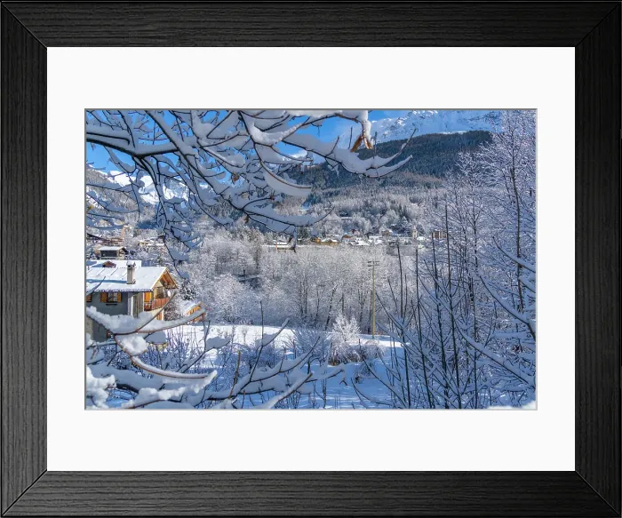 Framed Print : View of snow covered trees, mountains and Courmayeur from Dolonne in winter, Courmayeur, Aosta Valley, Italian Alps, Italy Framed Print : View of snow covered trees, mountains and Courmayeur from Dolonne in winter, Courmayeur, Aosta Valley, Italian Alps, Italy