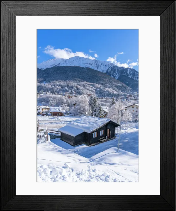 Framed Print : View of snow covered trees, mountains and Courmayeur from Dolonne in winter, Courmayeur, Aosta Valley, Italian Alps, Italy Framed Print : View of snow covered trees, mountains and Courmayeur from Dolonne in winter, Courmayeur, Aosta Valley, Italian Alps, Italy