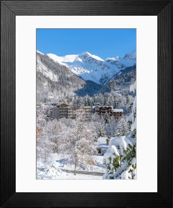 Framed Print : View of snow covered trees, mountains and Courmayeur from Dolonne in winter, Courmayeur, Aosta Valley, Italian Alps, Italy Framed Print : View of snow covered trees, mountains and Courmayeur from Dolonne in winter, Courmayeur, Aosta Valley, Italian Alps, Italy