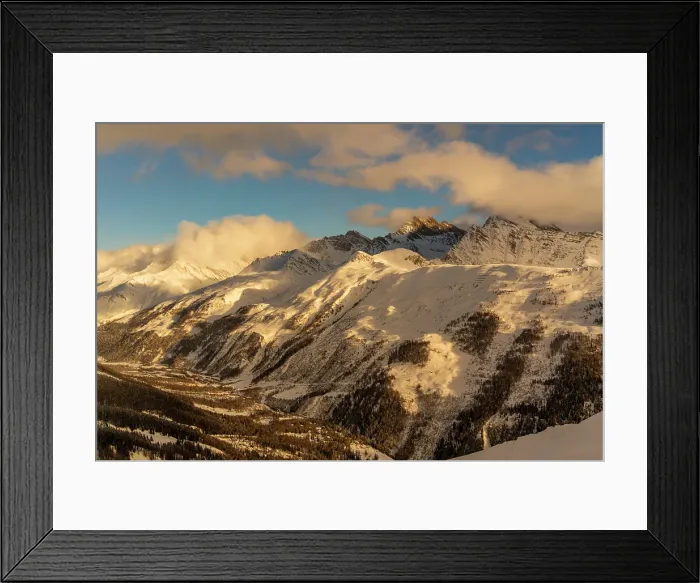 Framed Print : View of snow covered Aosta Valley and mountains from Pavillon du Mont Frety in winter, Courmayeur, Aosta Valley, Italian Alps, Italy Framed Print : View of snow covered Aosta Valley and mountains from Pavillon du Mont Frety in winter, Courmayeur, Aosta Valley, Italian Alps, Italy