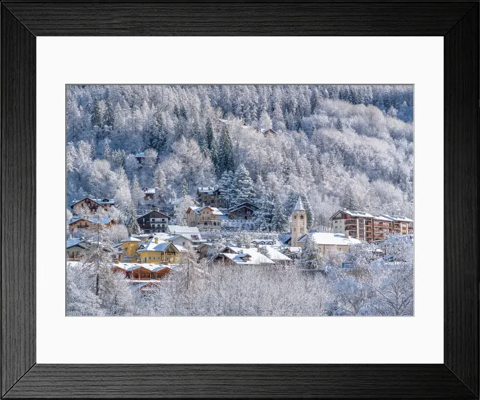 Framed Print : View of snow covered trees and Courmayeur from Dolonne in winter, Courmayeur, Aosta Valley, Italian Alps, Italy Framed Print : View of snow covered trees and Courmayeur from Dolonne in winter, Courmayeur, Aosta Valley, Italian Alps, Italy