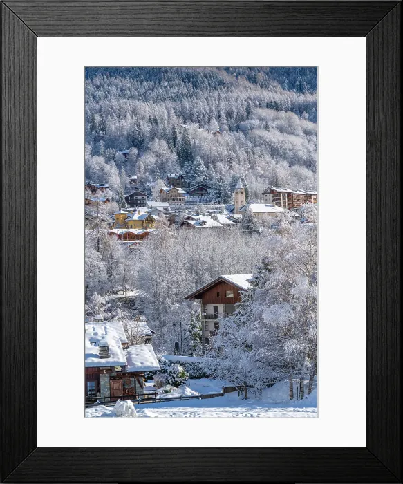 Framed Print : View of snow covered trees and Courmayeur from Dolonne in winter, Courmayeur, Aosta Valley, Italian Alps, Italy Framed Print : View of snow covered trees and Courmayeur from Dolonne in winter, Courmayeur, Aosta Valley, Italian Alps, Italy