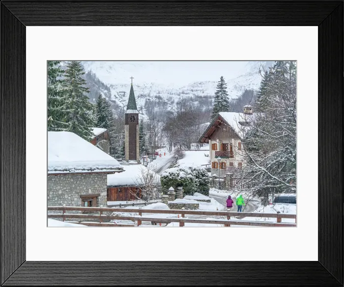 Framed Print : View of snow covered houses and church in Entreves in winter, Entreves, Aosta Valley, Italian Alps, Italy Framed Print : View of snow covered houses and church in Entreves in winter, Entreves, Aosta Valley, Italian Alps, Italy