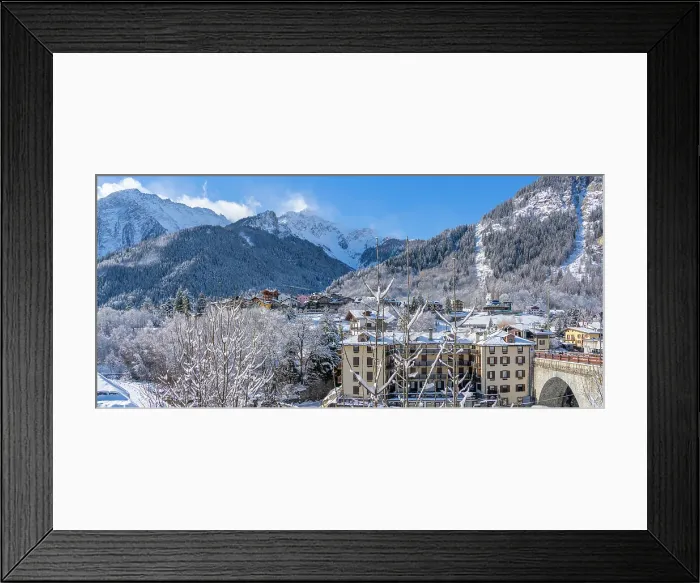 Framed Print : View of snow covered trees, mountains and Dolonne from Courmayeur in winter, Courmayeur, Aosta Valley, Italian Alps, Italy Framed Print : View of snow covered trees, mountains and Dolonne from Courmayeur in winter, Courmayeur, Aosta Valley, Italian Alps, Italy