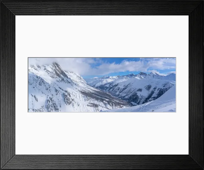 Framed Print : View of snow covered Aosta Valley from Pavillon du Mont Frety in winter, Courmayeur, Aosta Valley, Italian Alps, Italy Framed Print : View of snow covered Aosta Valley from Pavillon du Mont Frety in winter, Courmayeur, Aosta Valley, Italian Alps, Italy
