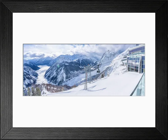 Framed Print : View of snow covered Aosta Valley, mountains and Skyway Monte Bianco cable car in winter, Courmayeur, Aosta Valley, Italian Alps, Italy Framed Print : View of snow covered Aosta Valley, mountains and Skyway Monte Bianco cable car in winter, Courmayeur, Aosta Valley, Italian Alps, Italy