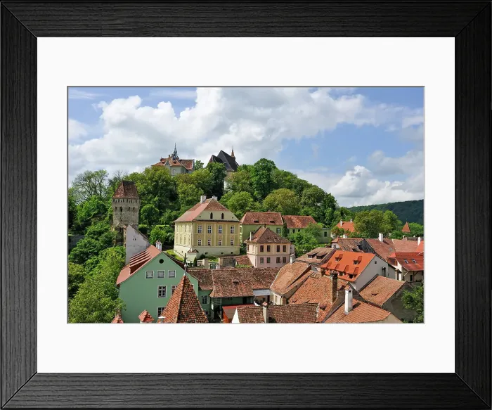 Framed Print : View over Old Town and Church on the Hill from the Clock Tower, Sighisoara, UNESCO, Transylvania, Romania Framed Print : View over Old Town and Church on the Hill from the Clock Tower, Sighisoara, UNESCO, Transylvania, Romania