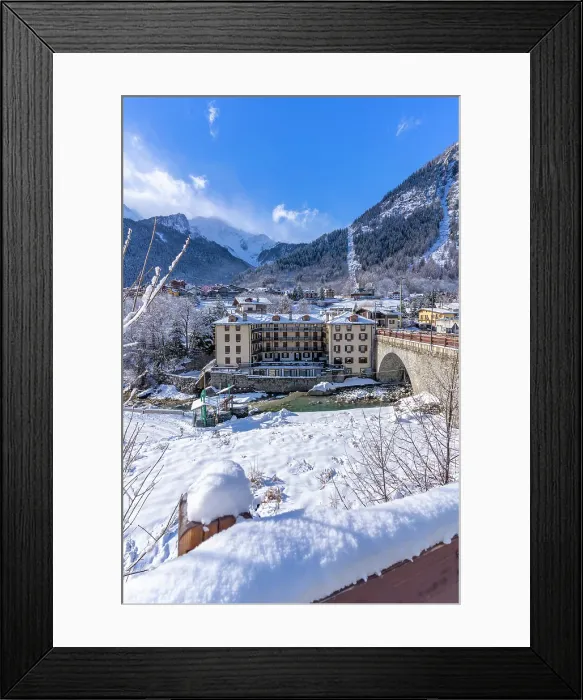 Framed Print : View of snow covered trees, mountains and Dolonne from Courmayeur in winter, Courmayeur, Aosta Valley, Italian Alps, Italy Framed Print : View of snow covered trees, mountains and Dolonne from Courmayeur in winter, Courmayeur, Aosta Valley, Italian Alps, Italy