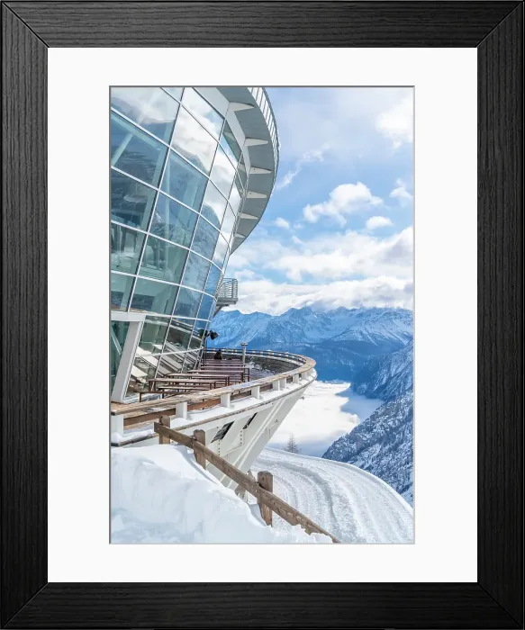 Framed Print : View of Skyway Monte Bianco cable car station at Pavillon du Mont Frety and Aosta Valley in winter, Courmayeur, Aosta Valley, Italian Alps, Italy Framed Print : View of Skyway Monte Bianco cable car station at Pavillon du Mont Frety and Aosta Valley in winter, Courmayeur, Aosta Valley, Italian Alps, Italy