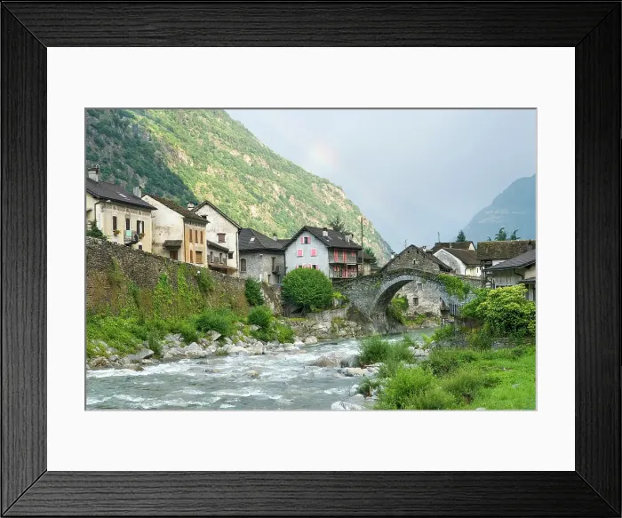 Framed Print : Giornico village on the Ticino River, Canton Ticino, Switzerland Framed Print : Giornico village on the Ticino River, Canton Ticino, Switzerland