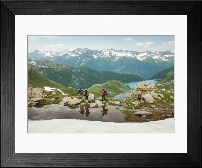 Framed Print : Trekkers above Tom et Ritom lakes, Val Piora, Canton Ticino, Switzerland Framed Print : Trekkers above Tom et Ritom lakes, Val Piora, Canton Ticino, Switzerland