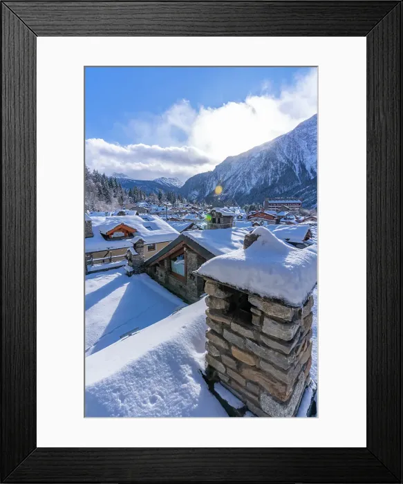 Framed Print : View of snow covered mountains and rooftops in Courmayeur in winter, Courmayeur, Aosta Valley, Italian Alps, Italy Framed Print : View of snow covered mountains and rooftops in Courmayeur in winter, Courmayeur, Aosta Valley, Italian Alps, Italy