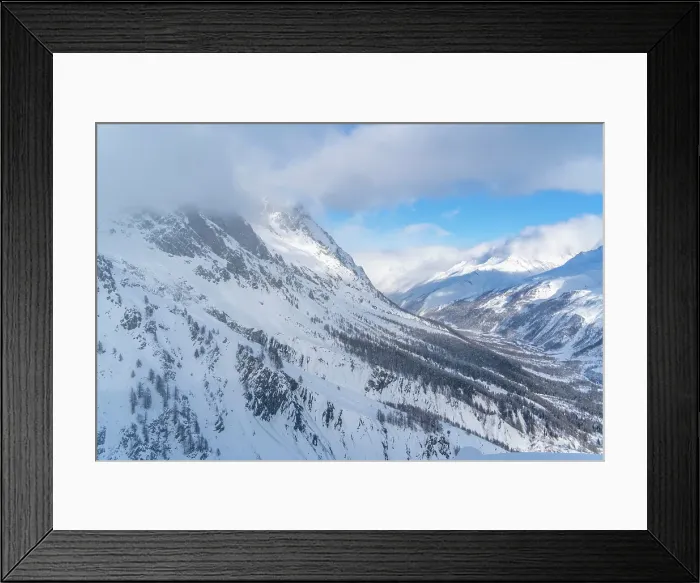 Framed Print : View of snow covered Aosta Valley and mountains from Pavillon du Mont Frety in winter, Courmayeur, Aosta Valley, Italian Alps, Italy Framed Print : View of snow covered Aosta Valley and mountains from Pavillon du Mont Frety in winter, Courmayeur, Aosta Valley, Italian Alps, Italy