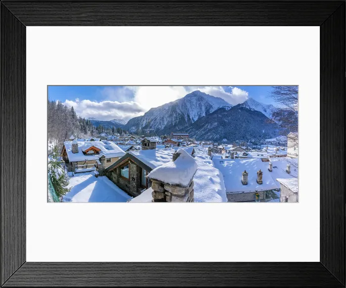 Framed Print : View of snow covered mountains and rooftops in Courmayeur in winter, Courmayeur, Aosta Valley, Italian Alps, Italy Framed Print : View of snow covered mountains and rooftops in Courmayeur in winter, Courmayeur, Aosta Valley, Italian Alps, Italy