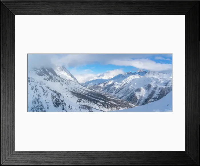 Framed Print : View of snow covered Aosta Valley and mountains from Pavillon du Mont Frety in winter, Courmayeur, Aosta Valley, Italian Alps, Italy Framed Print : View of snow covered Aosta Valley and mountains from Pavillon du Mont Frety in winter, Courmayeur, Aosta Valley, Italian Alps, Italy