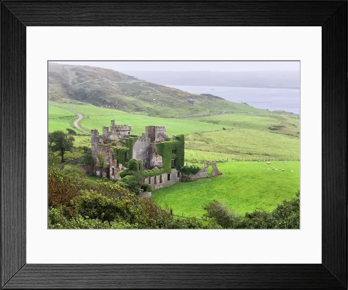 Framed Print : Clifden Castle in the rain, ruined manor house near Clifden, Connemara, County Galway, Connacht, Republic of Ireland Framed Print : Clifden Castle in the rain, ruined manor house near Clifden, Connemara, County Galway, Connacht, Republic of Ireland