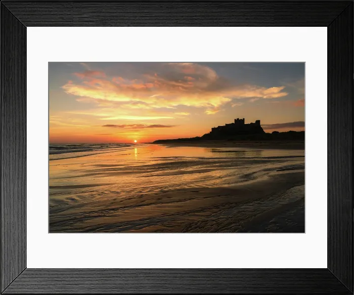 Framed Print : Bamburgh Castle at sunrise, Northumberland, England, United Kingdom Framed Print : Bamburgh Castle at sunrise, Northumberland, England, United Kingdom
