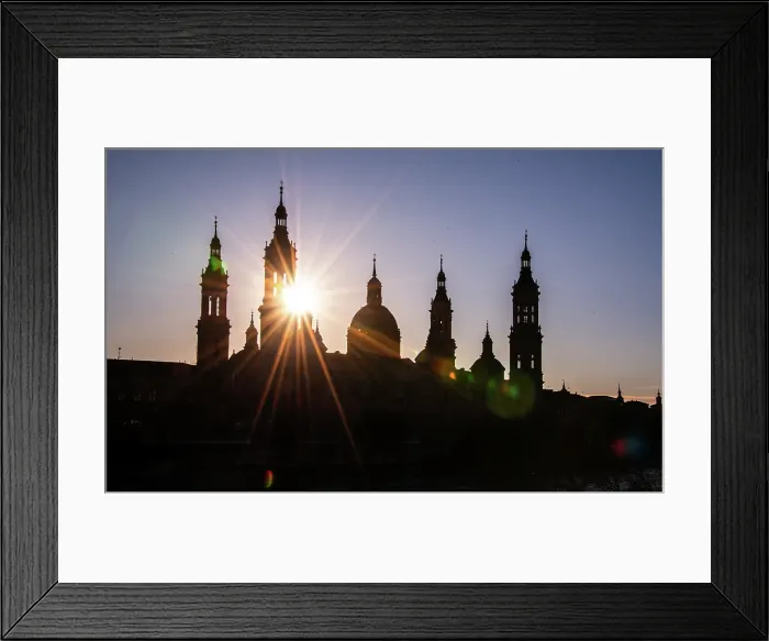 Framed Print : Silhouette sunset of Basilica of Our Lady of the Pillar and the River Ebro, Zaragoza, Aragon, Spain Framed Print : Silhouette sunset of Basilica of Our Lady of the Pillar and the River Ebro, Zaragoza, Aragon, Spain
