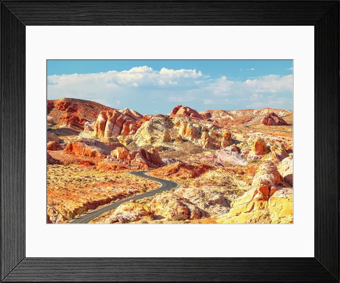 Framed Print : Scenic road in Valley of Fire State Park on a sunny summer day, Nevada, United States of America Framed Print : Scenic road in Valley of Fire State Park on a sunny summer day, Nevada, United States of America
