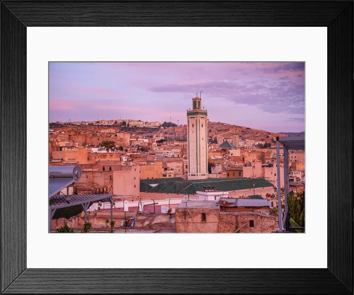 Framed Print : Warm purple Sunrise over the Medina of Fes with the Kairaouine Mosque, Fez, UNESCO, Morocco Framed Print : Warm purple Sunrise over the Medina of Fes with the Kairaouine Mosque, Fez, UNESCO, Morocco