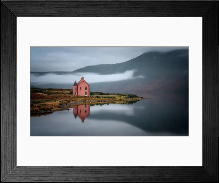 Framed Print : Abandoned pink house on Loch Glass, Highlands, Scotland, United Kingdom Framed Print : Abandoned pink house on Loch Glass, Highlands, Scotland, United Kingdom