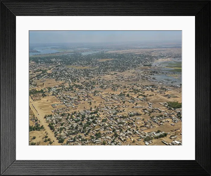 Framed Print : Aerial of N´Djamena, capital of Chad and the Chari River, Chad Framed Print : Aerial of N´Djamena, capital of Chad and the Chari River, Chad