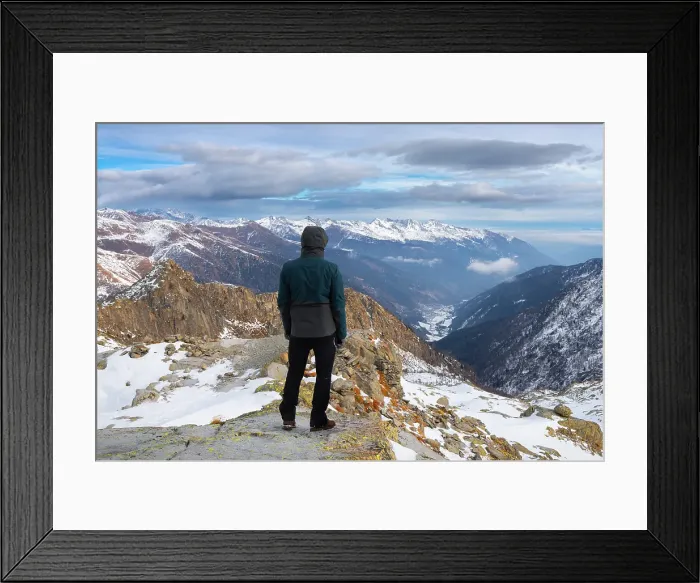 Framed Print : A man observes Cima Palu from Passo Paradiso at Tonale Pass, Trento, Trentino Alto Adige, Italy Framed Print : A man observes Cima Palu from Passo Paradiso at Tonale Pass, Trento, Trentino Alto Adige, Italy