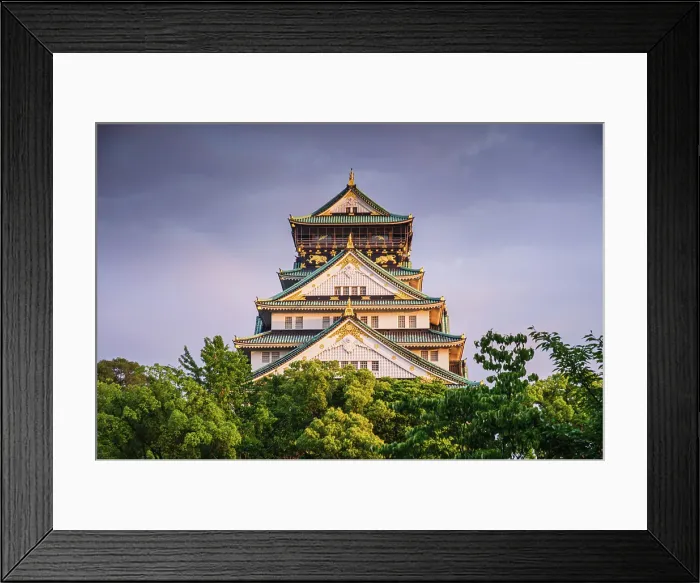 Framed Print : Osaka Castle illuminated at golden hour, Osaka, Honshu, Japan
