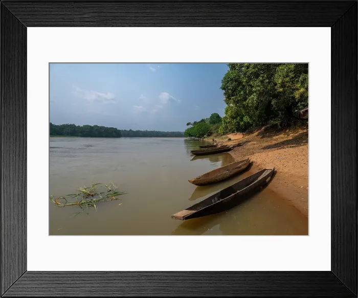 Framed Print : Anchoring boats, Sangha River, Dzanga Sangha National Park, UNESCO, Central African Republic Framed Print : Anchoring boats, Sangha River, Dzanga Sangha National Park, UNESCO, Central African Republic