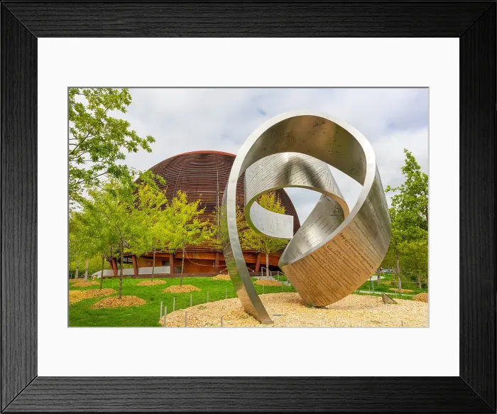 Framed Print : CERN, Wandering the Immeasurable, steel structure, Globe of Science and Innovation in background, Geneva, Switzerland Framed Print : CERN, Wandering the Immeasurable, steel structure, Globe of Science and Innovation in background, Geneva, Switzerland