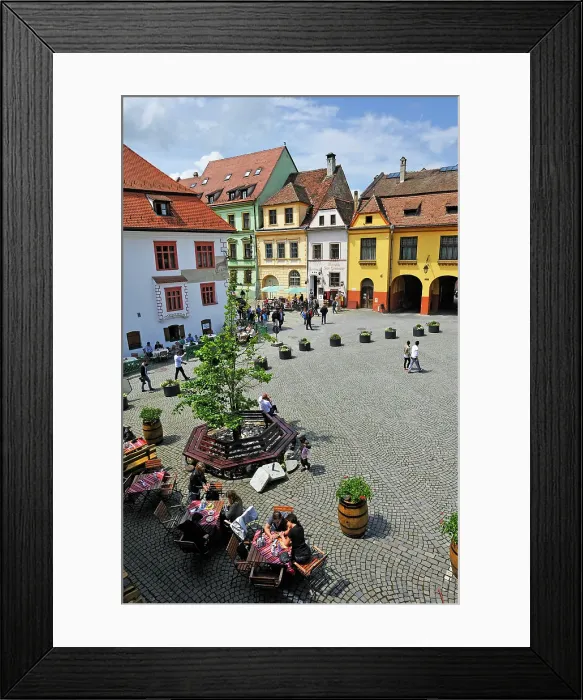 Framed Print : Cetatii square, Old Town, Sighisoara, UNESCO, Transylvania, Romania