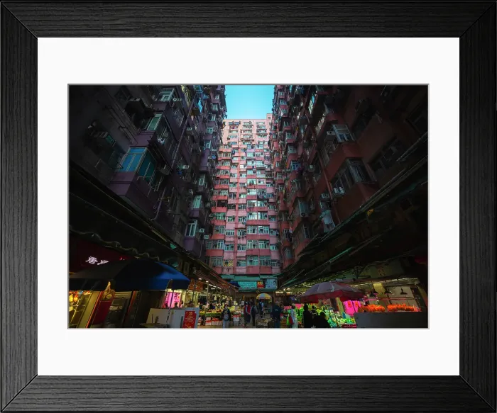Framed Print : Monster Buildings and market during dusk, Quarry Bay. Hong Kong, China Framed Print : Monster Buildings and market during dusk, Quarry Bay. Hong Kong, China