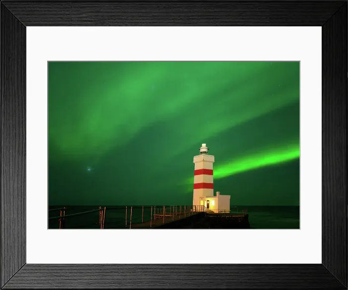 Framed Print : Aurora Borealis (Northern Lights) over Gardur Old Lighthouse, Gardur, Iceland Framed Print : Aurora Borealis (Northern Lights) over Gardur Old Lighthouse, Gardur, Iceland