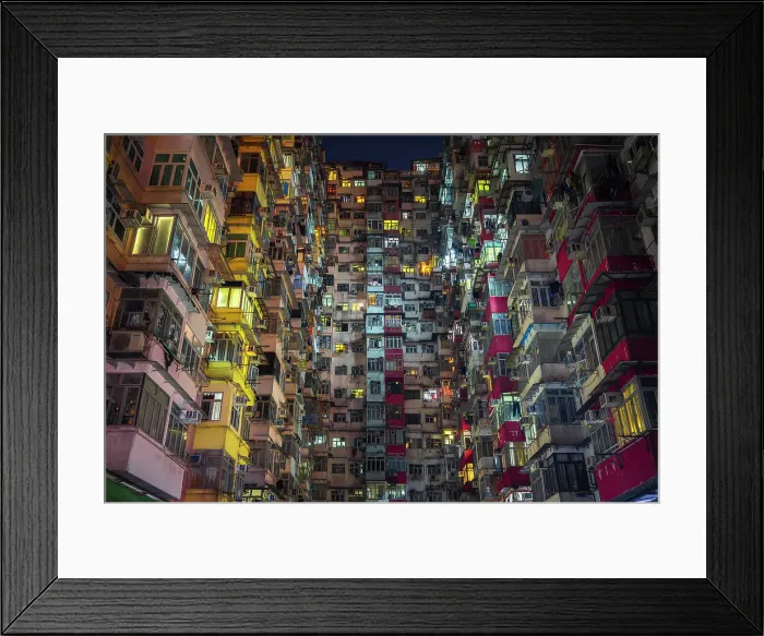 Framed Print : Monster Buildings illuminated at night, Quarry Bay, Hong Kong, China Framed Print : Monster Buildings illuminated at night, Quarry Bay, Hong Kong, China