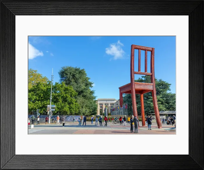 Framed Print : Broken Chair, Memorial to the Victims of Landmines, Place des Nations, Geneva, Switzerland Framed Print : Broken Chair, Memorial to the Victims of Landmines, Place des Nations, Geneva, Switzerland