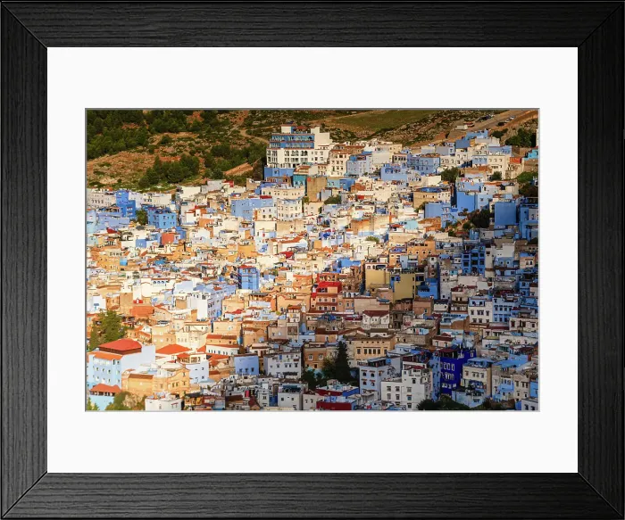 Framed Print : Sunrise over the skyline of the Chefchaouen Medina, with its blue houses, Chefchaouen, Morocco Framed Print : Sunrise over the skyline of the Chefchaouen Medina, with its blue houses, Chefchaouen, Morocco