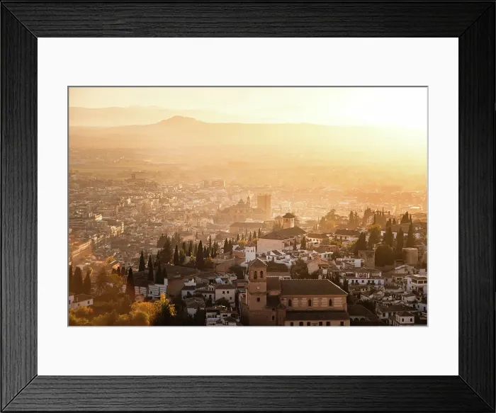 Framed Print : Atmospheric hazy sunset over Albaicin, UNESCO, Granada, Andalucia, Spain Framed Print : Atmospheric hazy sunset over Albaicin, UNESCO, Granada, Andalucia, Spain