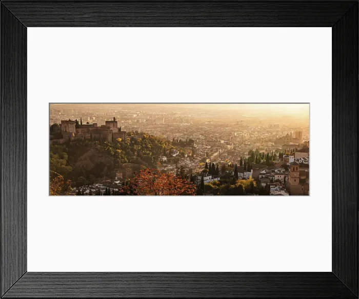 Framed Print : Autumnal panorama of The Alhambra, UNESCO, with warm sunset over the Albaicin, Granada, Andalucia, Spain Framed Print : Autumnal panorama of The Alhambra, UNESCO, with warm sunset over the Albaicin, Granada, Andalucia, Spain