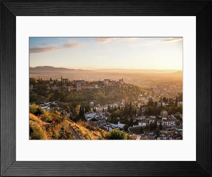 Framed Print : Autumnal panorama of The Alhambra, UNESCO, with warm sunset over the Albaicin, Granada, Andalucia, Spain Framed Print : Autumnal panorama of The Alhambra, UNESCO, with warm sunset over the Albaicin, Granada, Andalucia, Spain