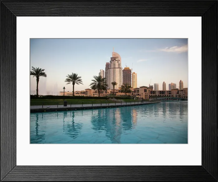 Framed Print : Skyscrapers skyline of Old Town Island around the Burj Khalifa Lake near Dubai Mall in Dubai Downtown, Dubai, United Arab Emirates Framed Print : Skyscrapers skyline of Old Town Island around the Burj Khalifa Lake near Dubai Mall in Dubai Downtown, Dubai, United Arab Emirates