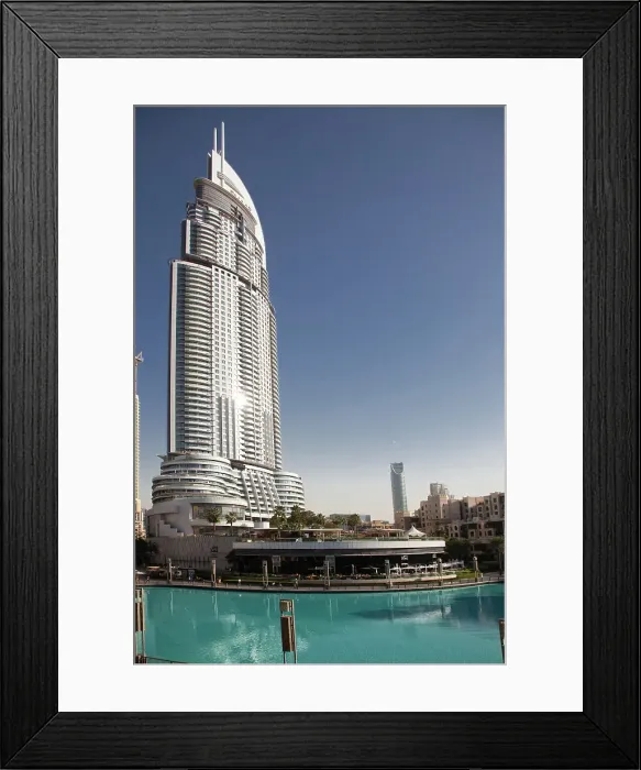 Framed Print : The Address Hotel in the downtown Dubai area overlooks the famous dancing fountains, Dubai, United Arab Emirates Framed Print : The Address Hotel in the downtown Dubai area overlooks the famous dancing fountains, Dubai, United Arab Emirates