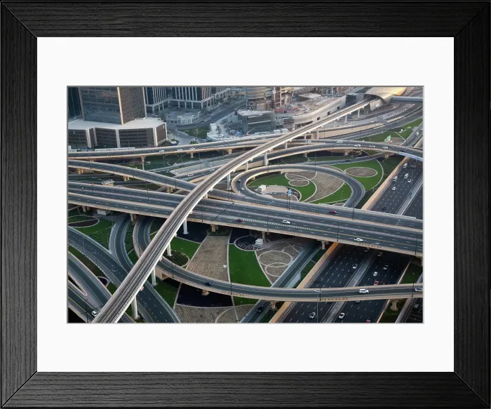 Framed Print : Traffic on a busy intersection on Sheikh Zayed highway, Dubai, United Arab Emirates
