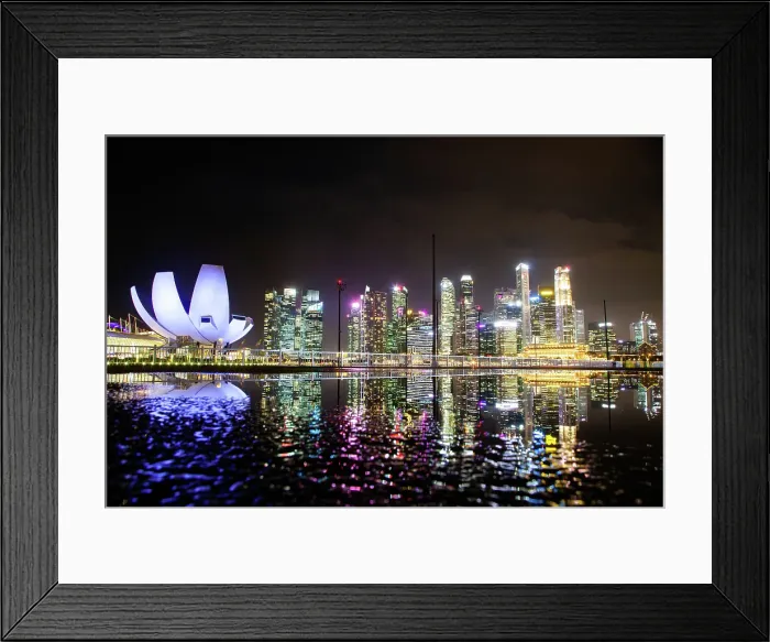 Framed Print : Skyline of Singapore Marina Bay at night downtown core skyscrapers and the Art Science museum, Singapore Framed Print : Skyline of Singapore Marina Bay at night downtown core skyscrapers and the Art Science museum, Singapore