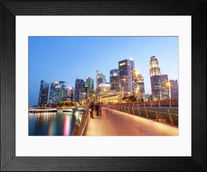 Framed Print : Esplanade bridge and downtown core skyscrapers in the background, Singapore