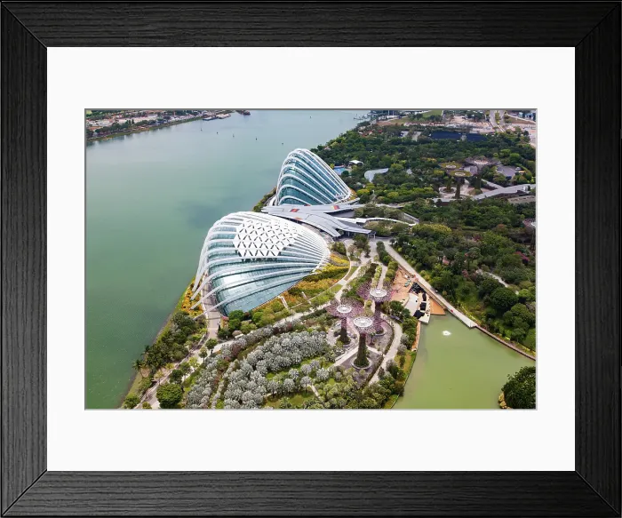 Framed Print : Aerial view over Gardens by the Bay and supertree grove, Singapore Framed Print : Aerial view over Gardens by the Bay and supertree grove, Singapore