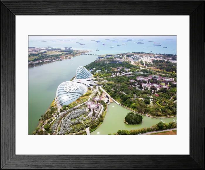 Framed Print : Aerial view over Gardens by the Bay and supertree grove, Singapore Framed Print : Aerial view over Gardens by the Bay and supertree grove, Singapore