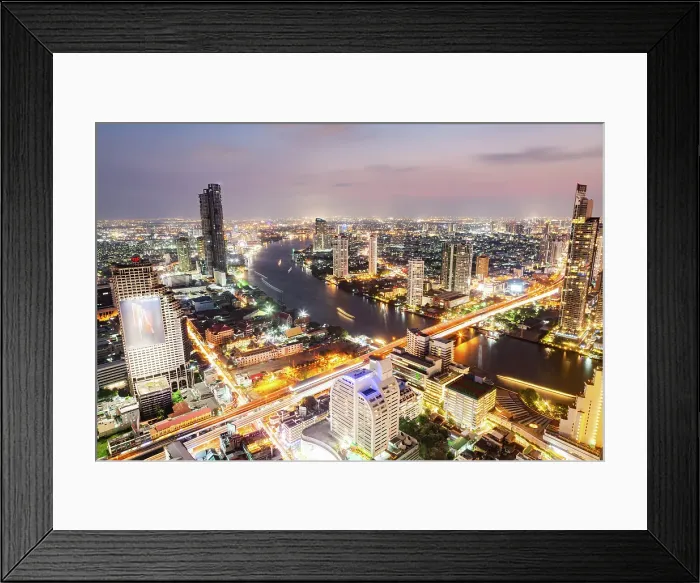 Framed Print : Aerial night view of Bangkok City skyscrapers, Bangkok, Thailand Framed Print : Aerial night view of Bangkok City skyscrapers, Bangkok, Thailand