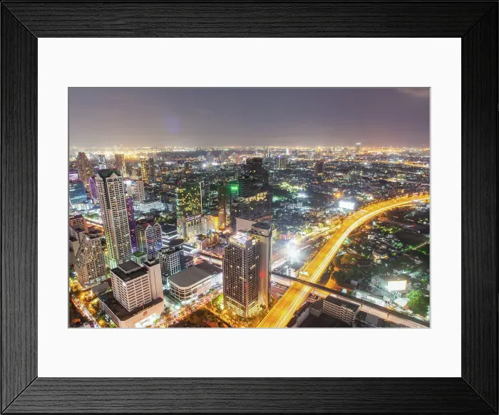 Framed Print : Aerial night view of Bangkok City skyscrapers, Bangkok, Thailand Framed Print : Aerial night view of Bangkok City skyscrapers, Bangkok, Thailand